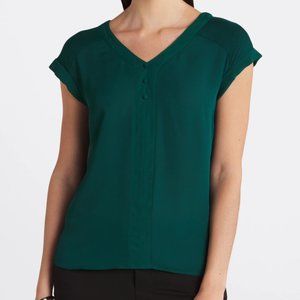 Stitch Fix Fortune + Ivy Helina Mixed Material Blouse - Dark Green - L